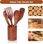 7Pc Teak Wooden Non-Stick Cooking Utensils Set alternate 2