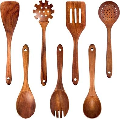 7Pc Teak Wooden Non-Stick Cooking Utensils Set cover