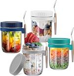 Glass Overnight Oats Jars Set of 4 with Spoons