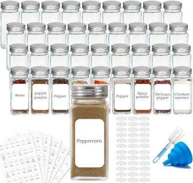 36 Pc Glass Spice Jars with Labels, 120ml Each cover