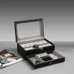 12-Slot Lockable Watch & Jewelry Box - PU Leather alternate 1
