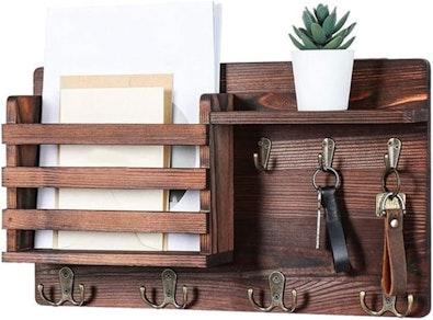 Rustic Wood Wall Mounted Key and Mail Holder cover
