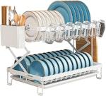 2-Tier Dish Drying Rack with Drainage Tray (White) thumbnail