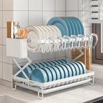 2-Tier Dish Drying Rack with Drainage Tray (White) alternate 2