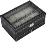 Black Leather 12-Slot Watch & Jewelry Case thumbnail