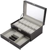 Black Leather 12-Slot Watch & Jewelry Case alternate 3