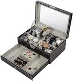 Black Leather 12-Slot Watch & Jewelry Case alternate 4