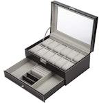 Black Leather 12-Slot Watch & Jewelry Case alternate 5