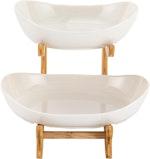 2-Tier Ceramic Fruit Bowl Basket with Bamboo thumbnail