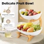 2-Tier Ceramic Fruit Bowl Basket with Bamboo alternate 3