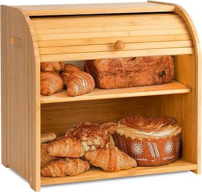 Large Bamboo Bread Box Storage Organizer cover