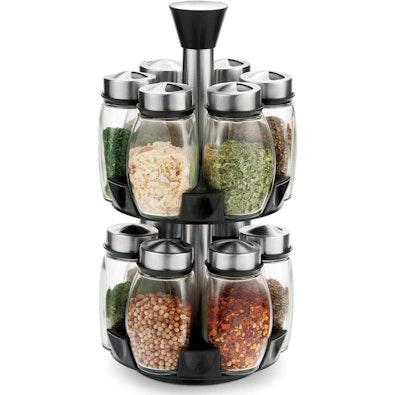 Rotating Spice Rack Organizer with 16 Glass Jars cover