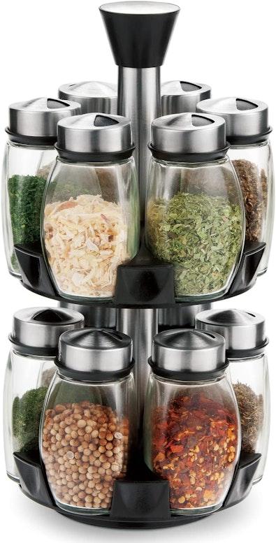 Rotating Spice Rack Organizer with 16 Glass Jars cover