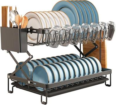 2-Tier Dish Drying Rack with Drainage Tray (Black) cover