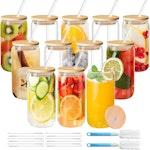 12-Pack Glass Cups with Bamboo Lids & Straws thumbnail
