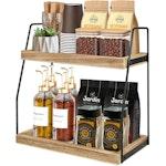2-Tier Wooden Coffee Station Rack Organizer