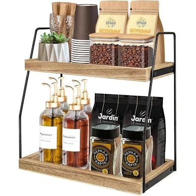2-Tier Wooden Coffee Station Rack Organizer cover
