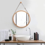 Bamboo Wall Mirror with Leather Strap alternate 1