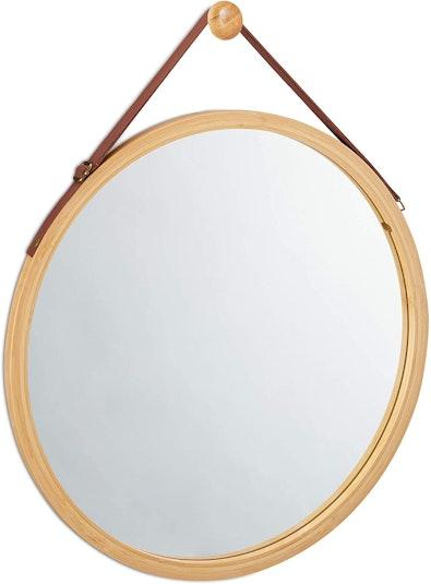 Bamboo Wall Mirror with Leather Strap cover