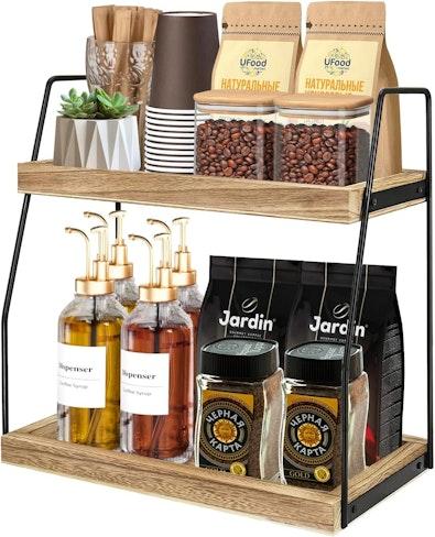 2-Tier Wooden Coffee Station Rack Organizer cover