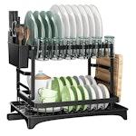 2-Tier Dish Drying Rack with Drainage Tray (Black) alternate 8