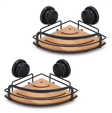 2 Pack Round Bamboo Corner Shower Caddy cover