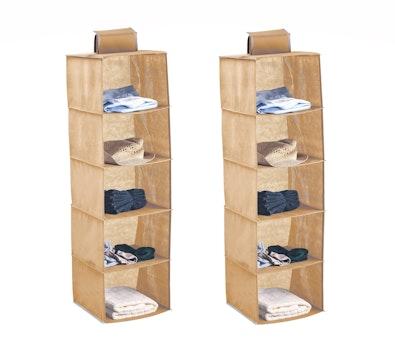 2 Pack 5-Tier Shelf Hanging Closet (Beige) cover