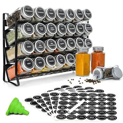 Spice Rack organiser with 28 Spice Jars, Spice cover