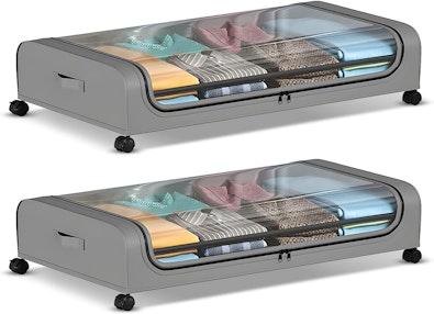 Set 2 Pcs XXL Under Bed Rolling Storage Grey cover