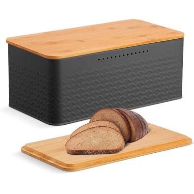Bread Bin with Bamboo Lid Black cover