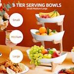 3-Tier Ceramic Fruit Bowl Basket with Bamboo alternate 5