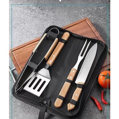 4-Piece BBQ Grilling Set with Portable Canvas Bag cover