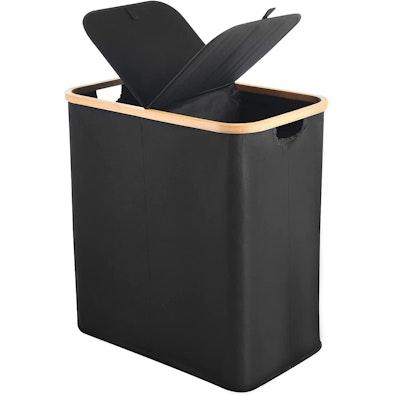 Large Double Laundry Basket with Lid - Black cover