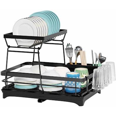 2-Tier Black Dish Drying Rack for Kitchen Counter cover