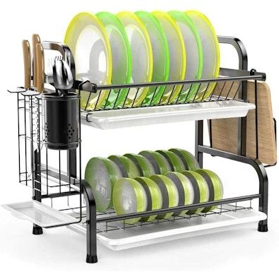 2-Tier Dish Rack with Utensil Holder cover