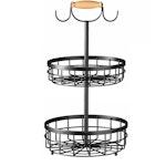 2-Tier Fruit Basket Bowl Storage with Wood thumbnail