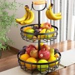 2-Tier Fruit Basket Bowl Storage with Wood alternate 1