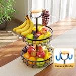2-Tier Fruit Basket Bowl Storage with Wood alternate 4