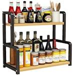 2-Tier Wooden Kitchen Countertop Spice Rack thumbnail