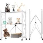 3-Tier Foldable Storage Shelf with Wheels (White) alternate 1