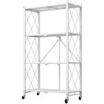 4-Tier Foldable Storage Shelf with Wheels (White) thumbnail