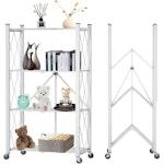 4-Tier Foldable Storage Shelf with Wheels (White) alternate 1
