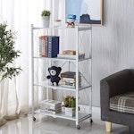 4-Tier Foldable Storage Shelf with Wheels (White) alternate 4