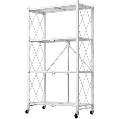 4-Tier Foldable Storage Shelf with Wheels (White) cover