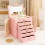 6-Layer Large Jewelry Box for Women (Pink) alternate 1