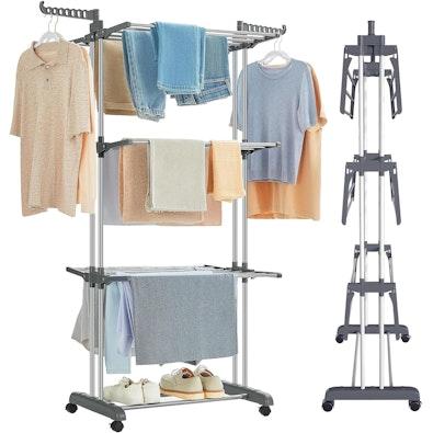 Folding Clothes Drying Rack with Wheels cover