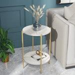 Gold Marble 2-Tier Round Bedside Table alternate 2