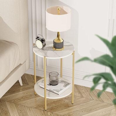 Gold Marble 2-Tier Round Bedside Table cover
