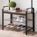 Vintage Coat Rack & Shoe Bench with Metal Frame alternate 6