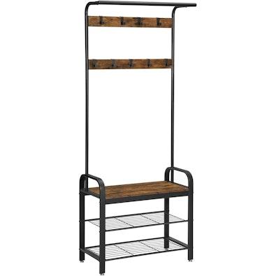 Vintage Coat Rack & Shoe Bench with Metal Frame cover